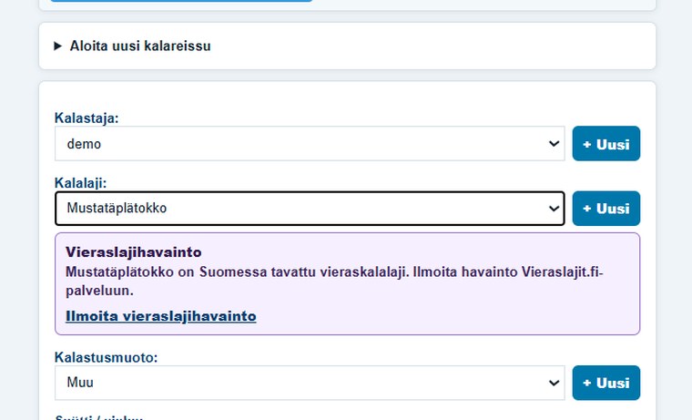 Mustatäplätokon vieraslajihavainto ja ilmoituslinkki Vieraslajit.fi-palveluun